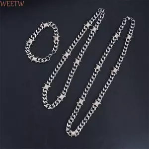 Vòng cổ dây thép gai WEETW, Vòng tay Cuba phong cách Punk bằng thép titan, Dây đeo cổ tay Dây chuyền bạc Neo-Gothic gai Vòng cổ Vòng cổ Vòng cổ Trang sức