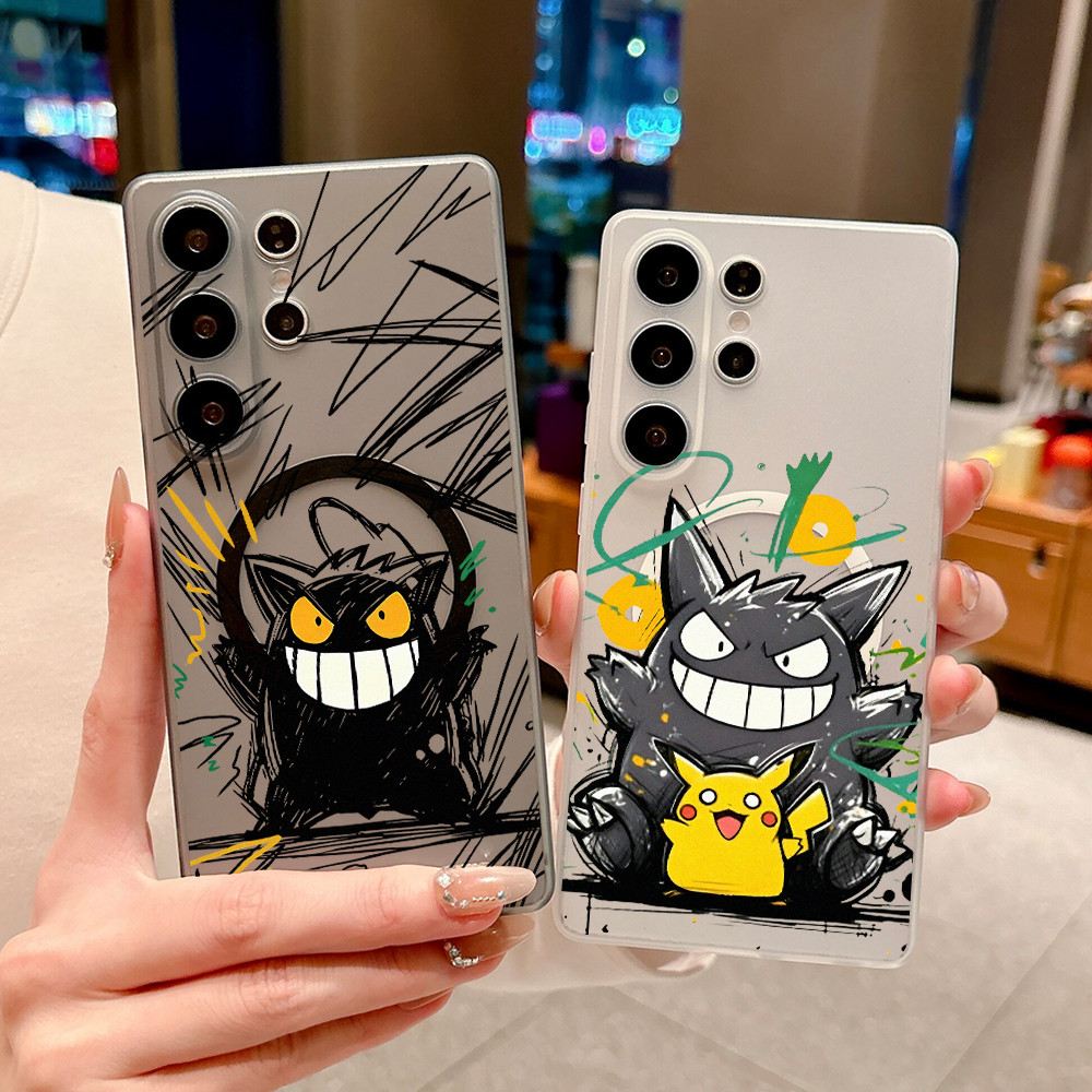 Ốp điện thoại nam châm mỏng "Graffiti Pikachu Gengar" cho Samsung S26 Ultra S25 Ultar S24U S23U A17 A16 / Mềm / Micro Frosted / Chống trầy xước / Chống vân tay / Vỏ Samsung