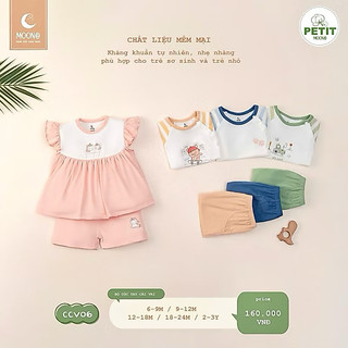 Bộ cộc tay cài vai moon chất mêm mát co dãn 4 chiều cho bé 9-3y