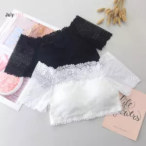 JULYHOT Nữ Gợi Cảm Ren Tắt Vai Crop Top Có Miếng Lót Áo Bralette Tay Ngắn Camisoles Massivedeals