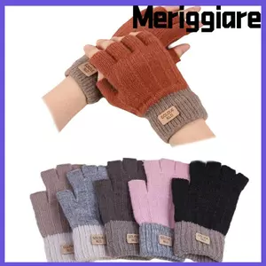 Găng tay giữ nhiệt MERIGGIARE, Găng tay không ngón dệt kim dày chống đông lạnh, Găng tay ấm áp mùa đông co giãn nam nữ