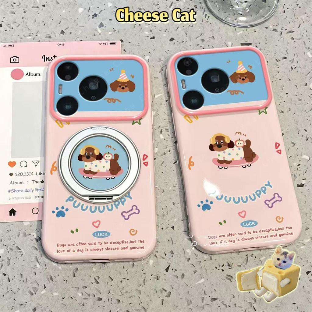 Hồng Ván Trượt Dachshund Xoay Chân Đế Kim Loại Ốp Lưng Điện Thoại iPhone 13 12 11 14 15 Plus 16 17 Pro Max 17 Air