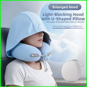 YB2 Gối cổ hình chữ U xốp nhẹ có vỏ lụa băng di động để đi du lịch thoải mái