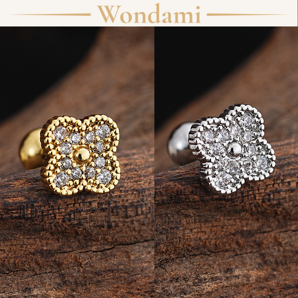 [Bán Lẻ 1 Chiếc] Khuyên Tai Titan Nữ Đính Đá Zircon 2 Màu Vàng Bạc Bông Tai Nụ Sang Chảnh 301