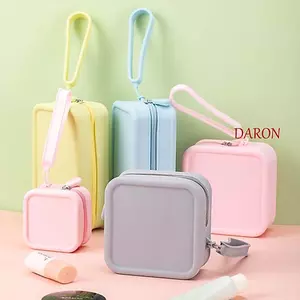 Túi đựng mỹ phẩm silicon DARON, Túi lưu trữ đa chức năng hình chữ nhật màu Morandi, Màu trơn thông thường Túi đựng tiền xu dung tích lớn Túi đựng hàng nhỏ Du lịch
