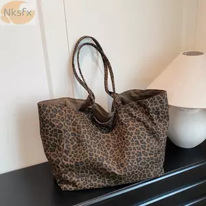 Túi đeo vai NKSFX, Túi Tote nữ cầm tay họa tiết, Túi đeo chéo thời trang in họa tiết da báo dung tích lớn