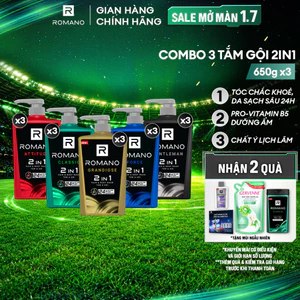 Combo 3 Tắm gội cho nam 2in1 cho nam Romano Attitude/Gentleman/Force/Classic (650g x 3)