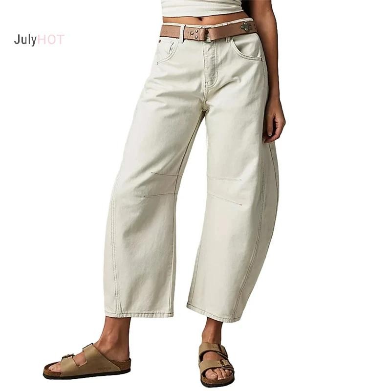 Y2K Trend Crop Quần jean ống rộng Baggy eo thấp dành cho nam và nữ