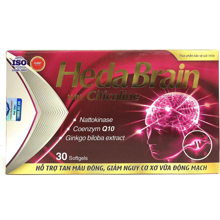 Viên tuần hoàn não Heda Brain - Hỗ trợ tăng cường tuần hoàn não lưu thông mạch máu não ,Ngăn ngùa đột quỵ (Hộp 30 viên)