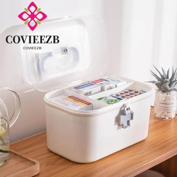 Tủ thuốc COVIEEZB, Hộp đựng thuốc gia đình Hộp đựng thuốc lớn chống thấm nước, Hộp đựng thuốc trắng thực tế Hộp đựng thuốc nhiều lớp Hộ gia đình