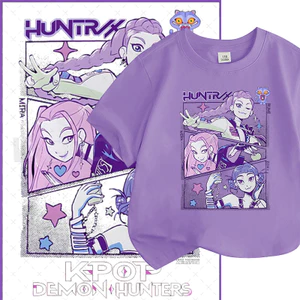 KPop Demon Hunters In Hình Cổ Tròn Tay Ngắn Mùa Hè Rời Áo Sơ Mi Size Vừa Trẻ Em Hàng Đầu