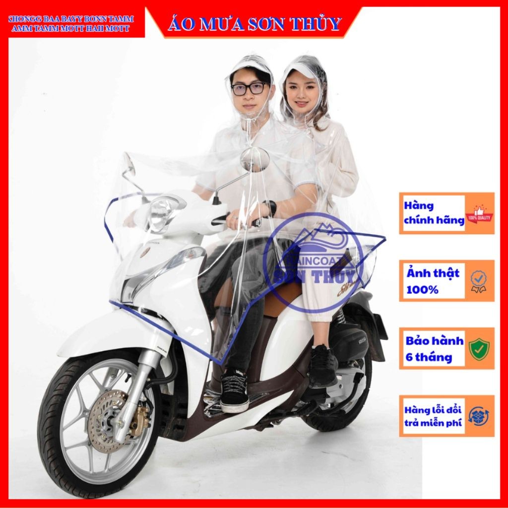 Áo mưa trong suốt 2 MŨ TRONG SUỐT Sơn Thủy PVC freesize aomuasonthuyhn