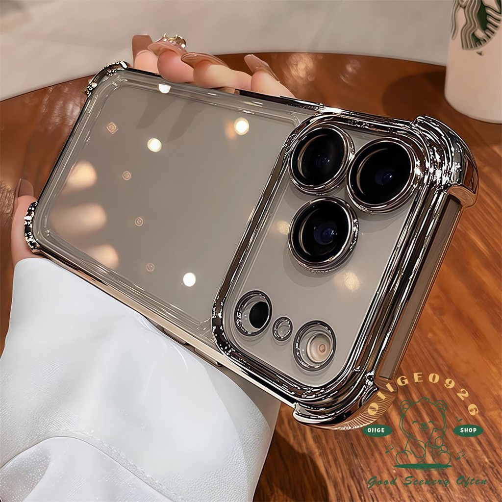 【 Ốp lưng iPhone17 】 Túi khí màu cam mạ chống rơi Vỏ điện thoại iphone17 Pro Max 16 15 14 13 12 11 cho vỏ iPhone Vỏ mềm silicon TPU chống sốc