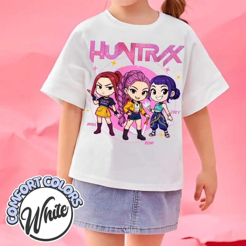 2025 Hàng sẵn có Kpop Demon Hunters Áo thun trẻ em tay ngắn Huntrix Mira Rumi Zoey Graphic Summer Tee 2-11 tuổi