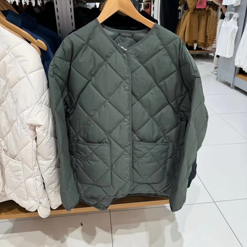 Áo khoác cotton cổ tròn họa tiết kim cương, phù hợp mùa thu đông