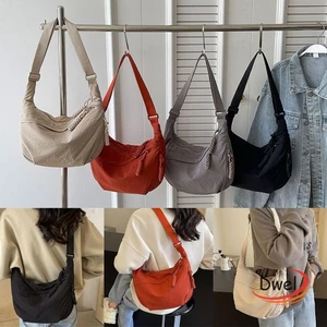 Túi Đeo Vai DWEL, Túi Đeo Ngang Dung Tích Lớn Đơn Giản Hàn Quốc, Túi Đựng Bánh Bao Màu Trơn Vải Nhẹ Đa Năng Nữ