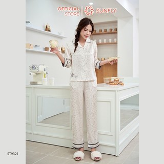 Bộ pijama nữ lụa latin áo tay lỡ quần dài dịu dàng, nữ tính SUNFLY ST9321