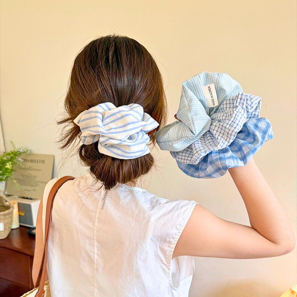 Dây buộc tóc nơ cherry thêu đỏ kẻ sọc, set đôi dây chấm bi vintage hàn quốc cho bạn gái