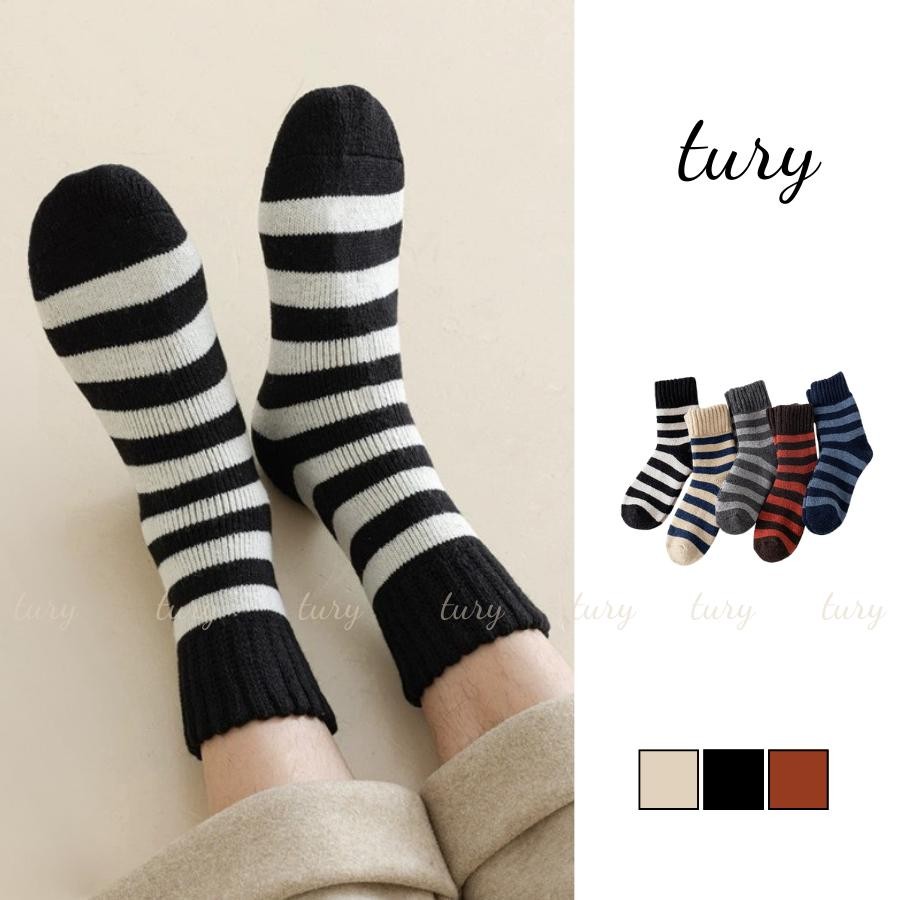 Tất Vớ Len Unisex Nam Nữ - Tury - Vớ Tất Len Cổ Cao Sọc Dày Phong Cách Nhật Bản Thời Trang Thu Đông - TV035