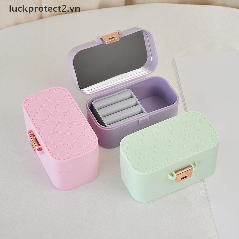 # luckpro # Hộp đựng trang sức di động Bông tai du lịch tại nhà Hộp cổ nữ Hộp nhẫn có hộp trưng bày gương.
