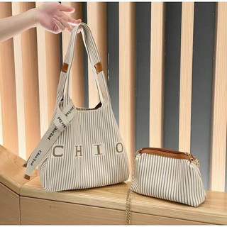 GC2 [Sẵn sàng giao hàng] Túi mua sắm cao cấp Fantastic Story Họa tiết sọc Túi đeo vai tinh tế 2 gói CG2