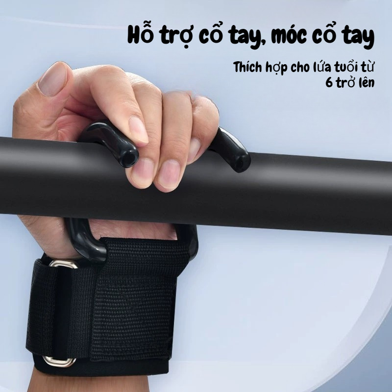 Cổ tay hỗ trợ móc hỗ trợ tập thể dục, thiết kế chống trượt+siêu chịu lực kéo lên/kéo cứng/nâng tạ vv