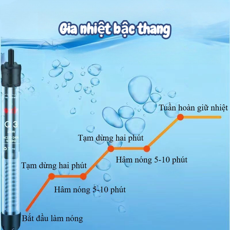 Đèn sưởi hồ cá, điều khiển nhiệt độ tự động, không làm nấu cá, có nhiều công suất sưởi để lựa chọn