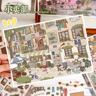 ENWEI 5 Cái [Retro Vintage Series] Miếng dán phong cảnh cực lớn 3D chống thấm nước Cửa hàng tạp hóa nhỏ Áp dụng Son môi Phong cách hoạt hình để ghi nhật ký Trang trí sổ lưu niệm