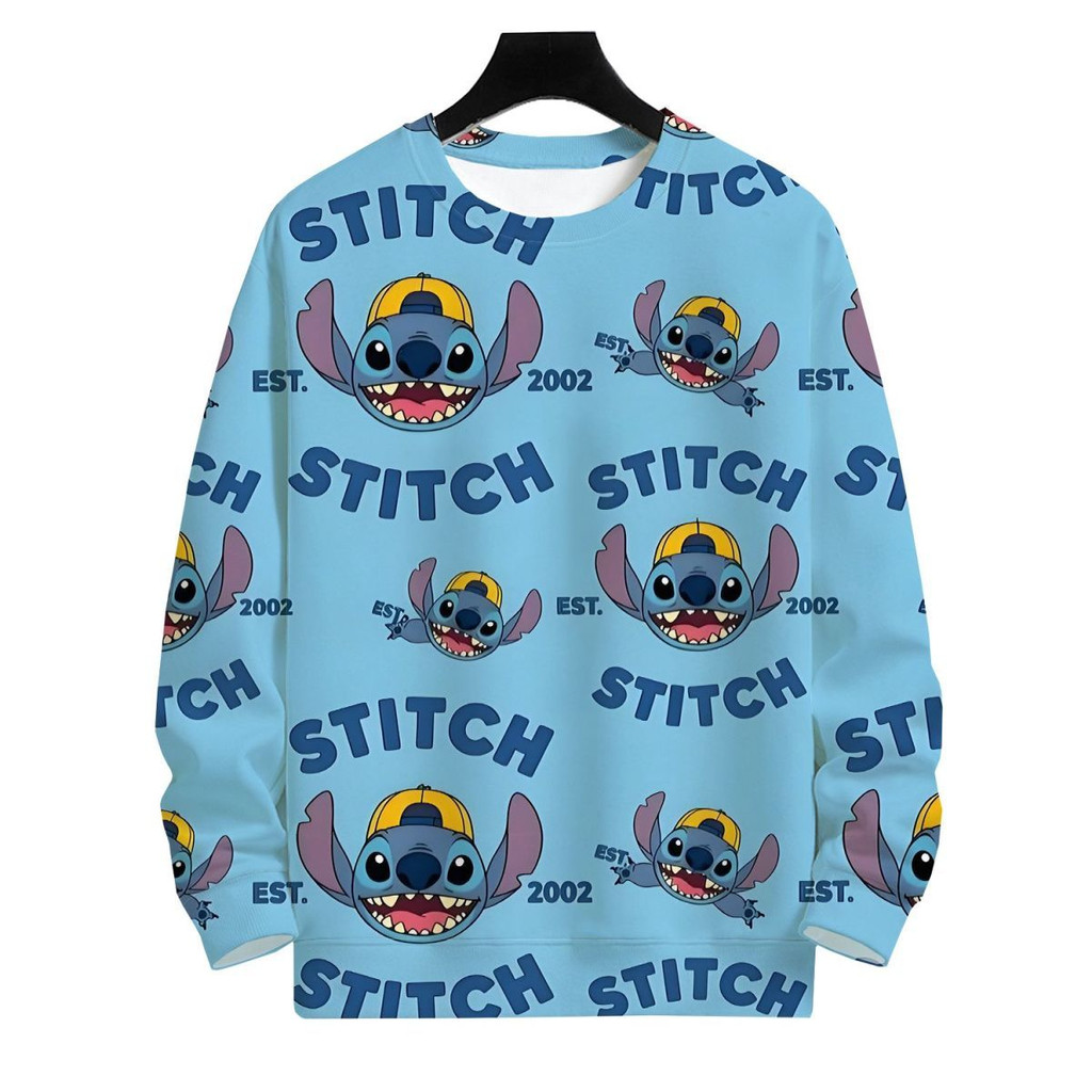 2025 New Stitch 3D Anime In dáng rộng cổ tròn dài tay Top