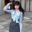 Sweet Royal Sửa Chữa Đôi Nơ Hai Màu Thiết Kế Đẹp Ngọt Ngào Mùa Xuân Thu Thời Trang Phong Cách Mới Áo Sơ Mi Dài Tay Top
