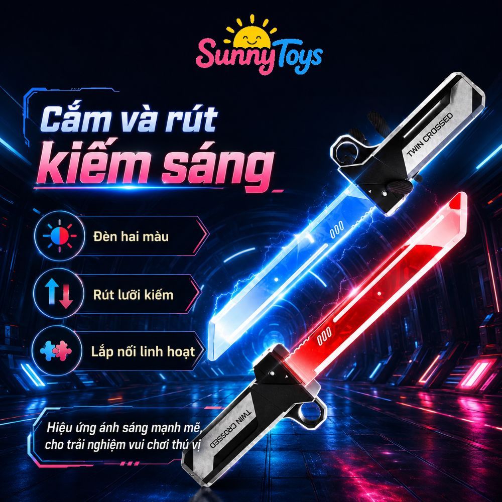 Bộ Kiếm Ánh Sáng Phát LED SunnyToys - 2 Kiếm Ghép Đôi Cho Bé Chơi Nhập Vai Chiến Binh