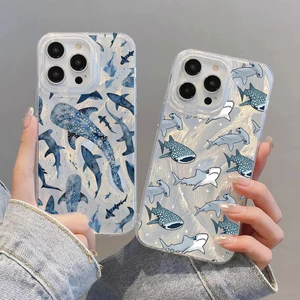 Ốp Điện Thoại Cá Voi Cá Mập Dễ Thương Cho Realme 16 15 14 Pro 15T C83 C53 C67 C51 C63 C55 C65 C21Y C25Y C75 11 12 13 14 Pro Plus Ốp Lưng Thời Trang Bạc Laser Lông Vũ Họa Tiết Mờ Cứng
