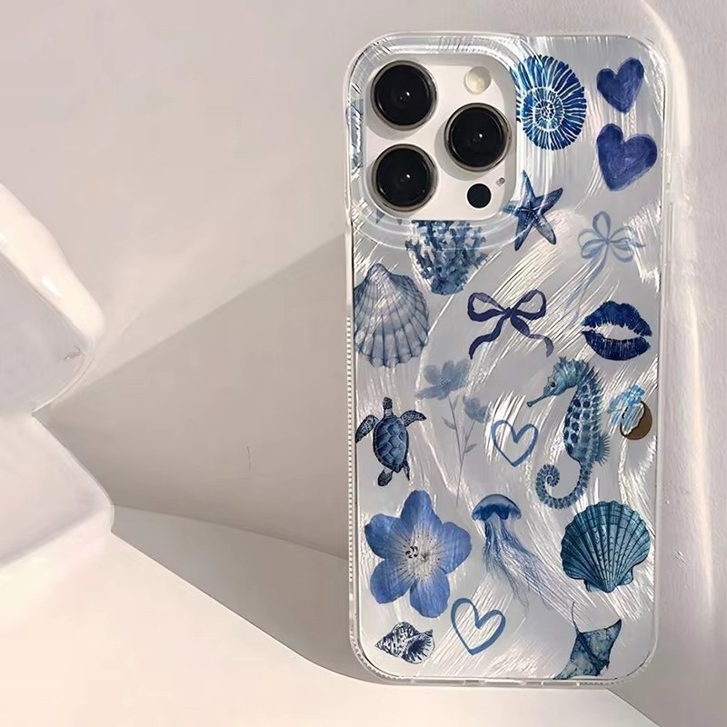 Vỏ Điện Thoại Laser Bạc Seashell Xanh Cho Samsung Galaxy S25 S26 FE S24 S23 S22 S21 Plus Ultra S20 FE Bao Acrylic Cứng Matte Chống Sốc Họa Tiết Lông Vũ