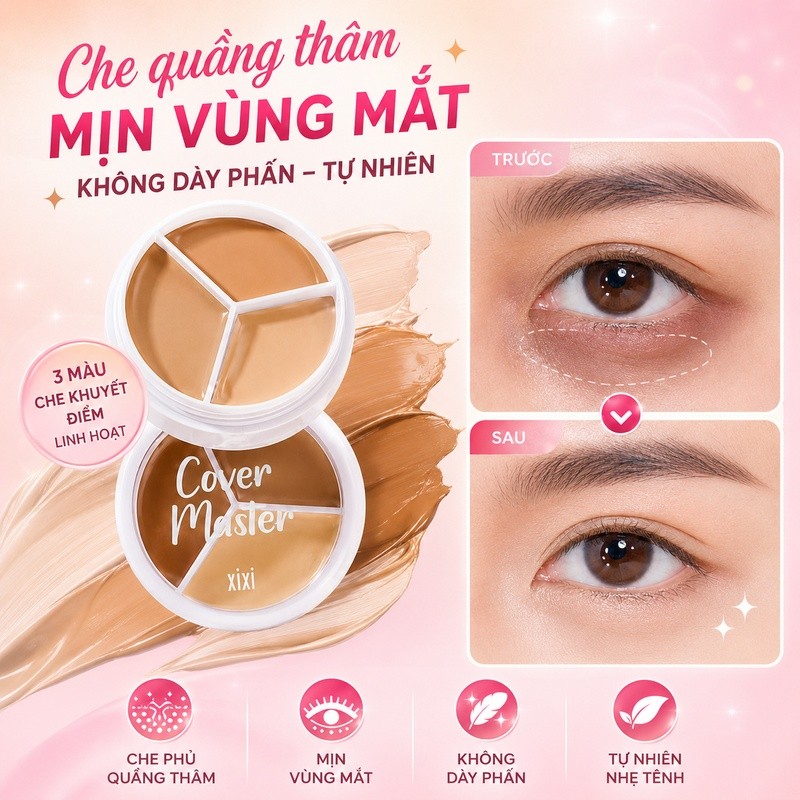 Xixi Bảng Che Khuyết Điểm 3 Ô Dạng Kem Che Mụn Che Thâm Quầng Mắt Tự Nhiên Lâu Trôi D457