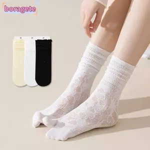 BORAGETE 1 Đôi Tất Chia Ngón Chân, Tất Hai Ngón Cotton Ren, Thoải Mái Rỗng Ra Lưới Siêu Mỏng Tabi Sox Nữ