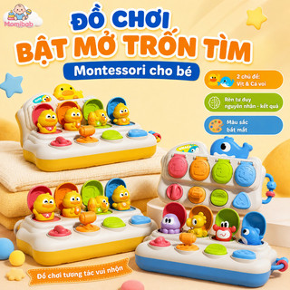 Đồ chơi tương tác bật mở – Chủ đề vịt & cá voi – Bấm, gạt, xoay – Nhận biết màu sắc, phát triển trí nhớ – Không pin