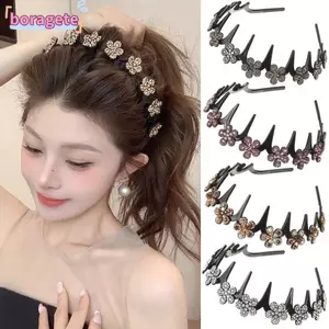 Băng Đô BORAGETE, Hoa Kim Cương Giả Họa Tiết Lông Tơ Răng Lược Sóng Băng Đô Quấn Tóc, Phụ Kiện Tóc Nhựa Rửa Mặt Kẹp Tóc