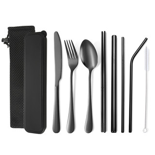 1010 Bộ đồ ăn bằng thép không gỉ Muỗng nĩa Đũa Bộ ống hút Bộ đồ ăn di động ngoài trời có thể in được