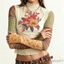 MAPLEPOET-Áo lưới Sheer hàng đầu chắp vá dài tay cổ áo in hoa Slim Fit cho hàng ngày
