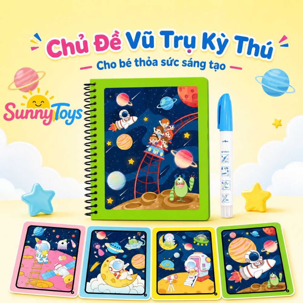 Sách Ma Thuật Tô Màu Nước Kèm Bút SunnyToys - Bé Chấm Nước Vẽ Tranh Đa Chủ Đề Vui Nhộn