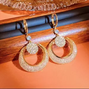 Niche Thiết Kế Lưới Pha Lê Vòng Bông Tai Nhẹ Sang Trọng Cao Cấp Khí Quyển Bông Tai Dài 6.18