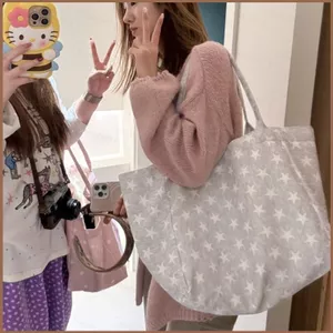 SQ11 Túi tote thông thường dung tích lớn nghệ thuật Hàn Quốc mới dành cho nữ Túi đeo vai một vai ngọt ngào và lười biếng