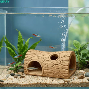 QEARY Fish Hollow Shelter, Hang ẩn náu bò sát trang trí bằng nhựa, Hình dạng lỗ cây sáng tạo In 3D Nơi trú ẩn bò sát Cảnh quan bể cá