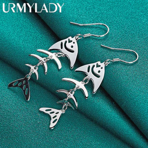 URMYLADY Bạc 925 Bông Tai Xương Cá Cho Nữ Quyến Rũ Tiệc Cưới Trang Sức Thời Trang