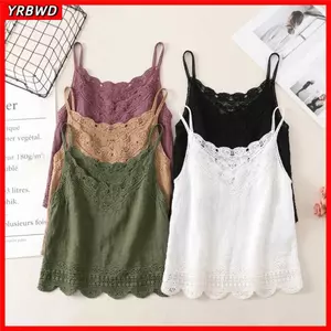YRBWD Thêu Camisole, Vải Lanh Cotton Thiết Kế Cổ Chữ V Dây Đeo Spaghetti, Đa Năng Rỗng Móc Hoa Retro Bohemian Hoa Thêu Áo Cho Nữ