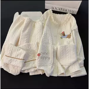 Bộ Đồ Ngủ Phong Cách Hot Cổ Tròn Có Lớp Giả Cotton Dài Tay Bộ Đồ Mặc Nhà Ren