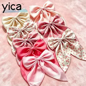 YICA 8 Chiếc Kẹp Tóc Nơ In Hoa, Vải Hoa Nơ Tóc Barrettes, Phong Cách Dễ Thương Ruy Băng Đuôi Ruy Băng Kẹp Mùa Xuân Nữ Tạo Kiểu Tóc