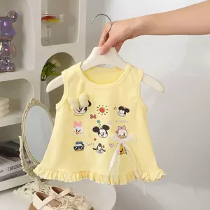 Phong cách mới Cô gái Hàn Quốc (90-140) Mùa hè Phong cách mới Thời trang Ren hoạt hình dễ thương Áo in hình không tay