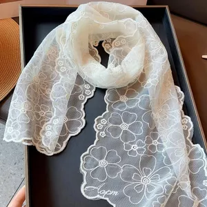 Pháp Dài Lụa Khăn Trắng Hoa Ren Ruy Băng Ren Tất Cả Trận Đấu Khăn Lãng Mạn Mỏng Phong Cách 6.21