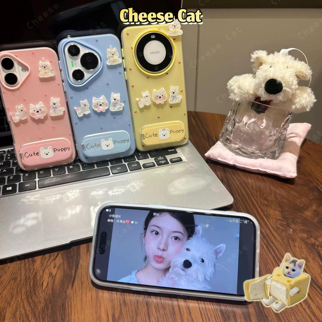 Mỹ Phẩm Đế Gương Trắng Cún Con Ốp Lưng Điện Thoại iPhone 15 14 13 12 11 16 17 Pro Max XR Xs Max 7 Plus